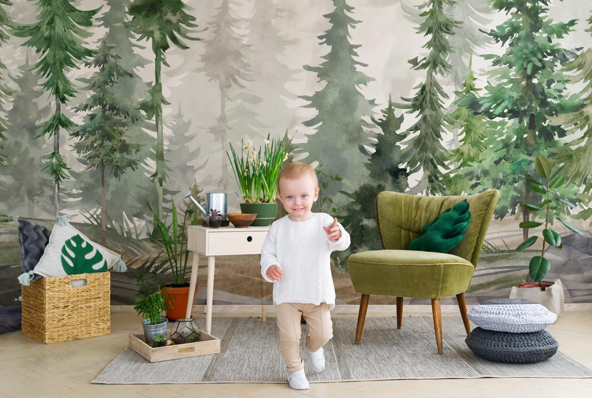 Forest Peel and Stick Wallpaper, Woodland Wall Mural, Kids Room Decor - View 3