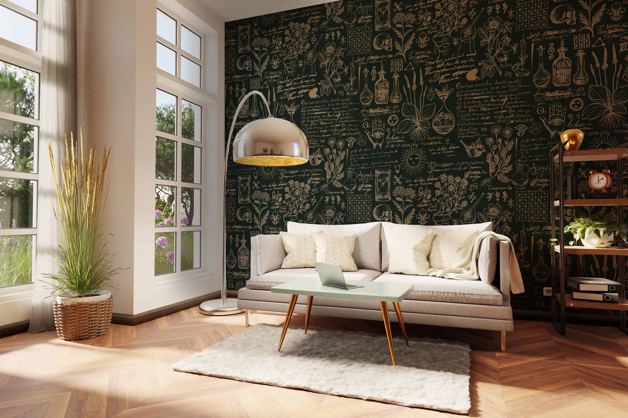 Botanical Herbal Wallpaper Mural: Vintage Apothecary Peel & Stick - View 2