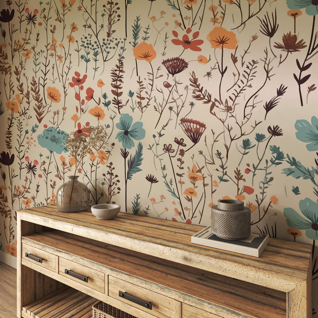 Floral Wallpaper Mural: Vintage Wildflower Pattern, Peel and Stick - View 2