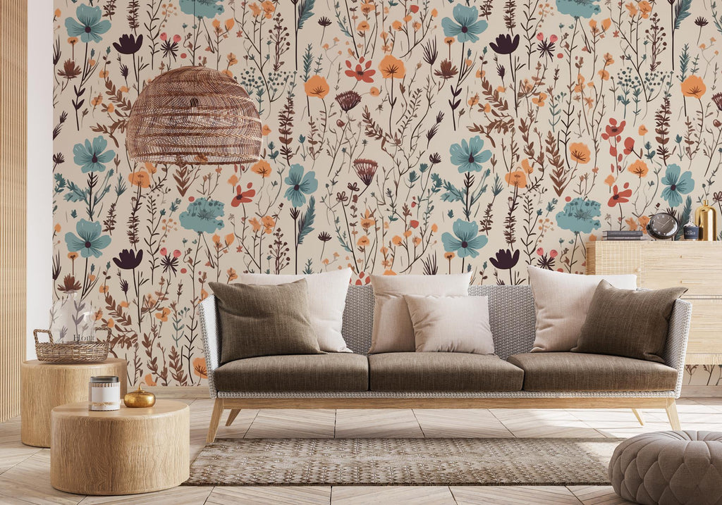 Floral Wallpaper Mural: Vintage Wildflower Pattern, Peel and Stick - View 4