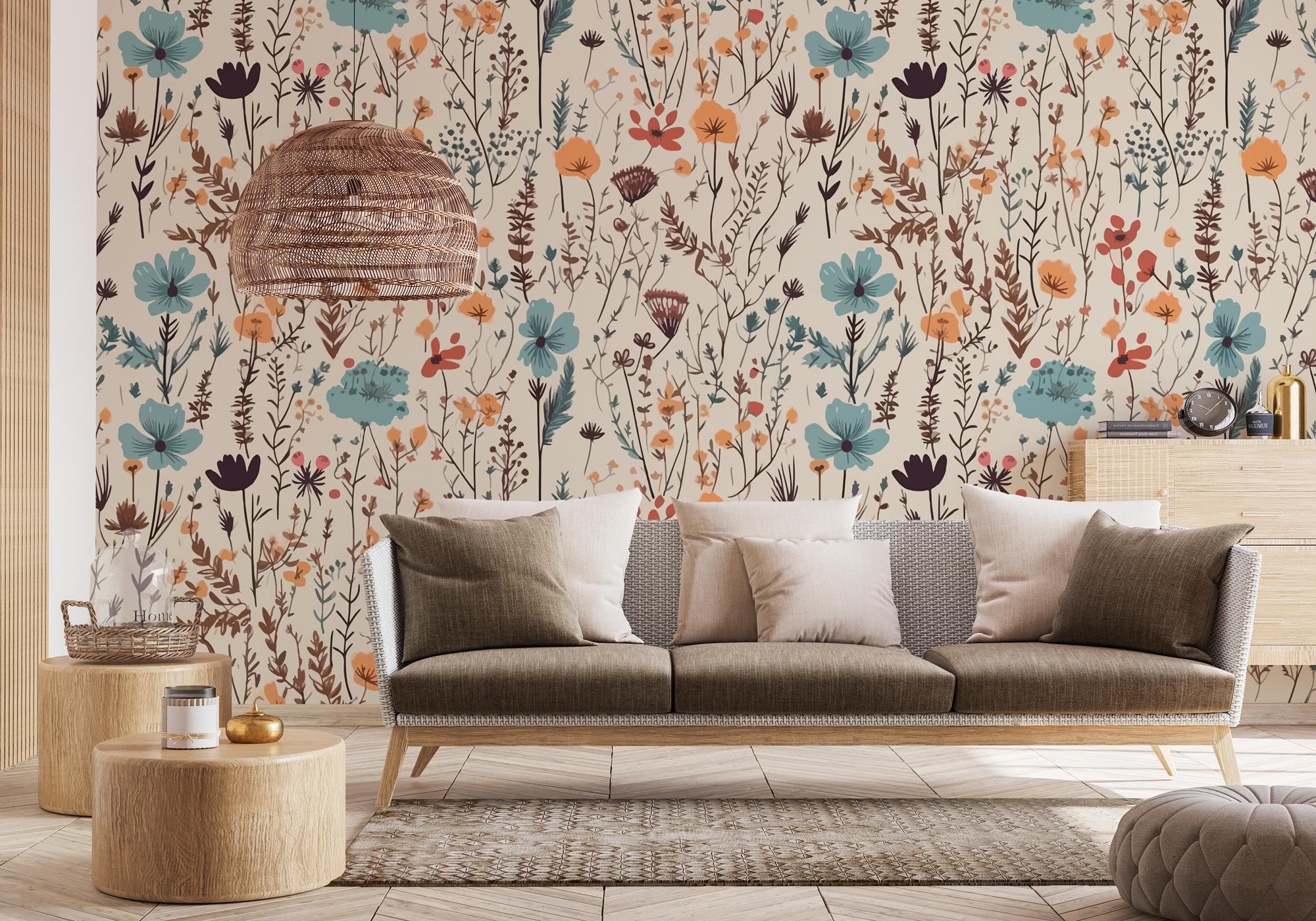 Floral Wallpaper Mural: Vintage Wildflower Pattern, Peel and Stick - View 4