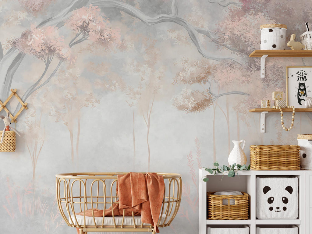 Watercolor Tree Wall Mural: Pastel Floral Peel and Stick Wallpaper - View 4