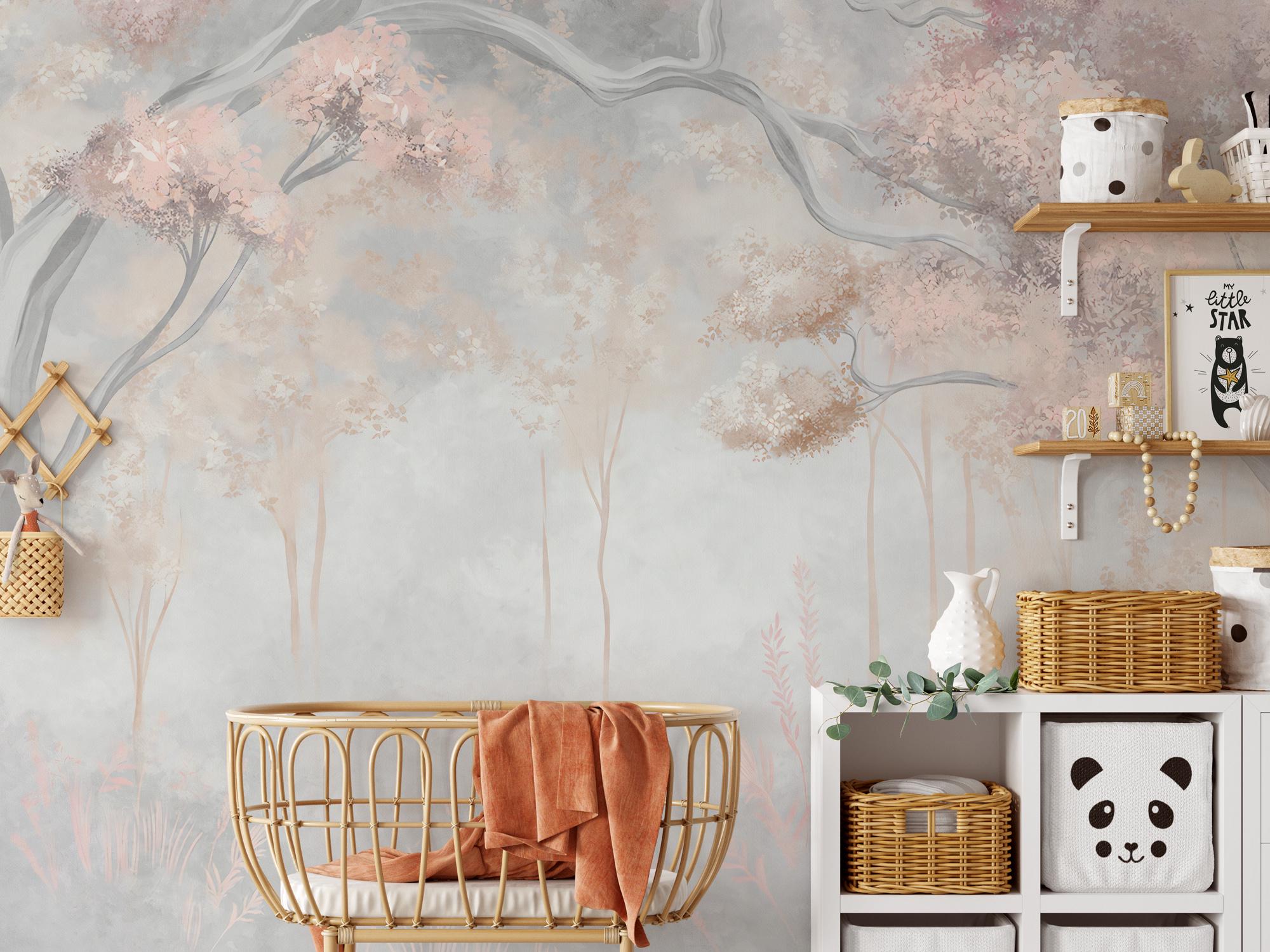 Watercolor Tree Wall Mural: Pastel Floral Peel and Stick Wallpaper - View 4