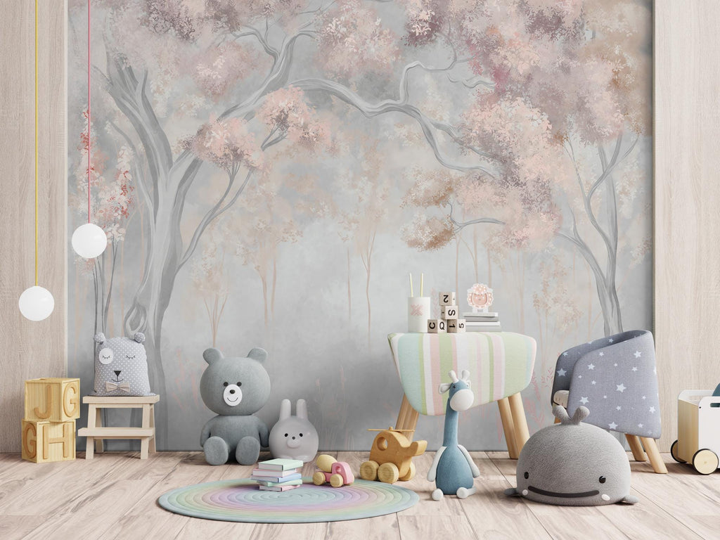 Watercolor Tree Wall Mural: Pastel Floral Peel and Stick Wallpaper - View 2