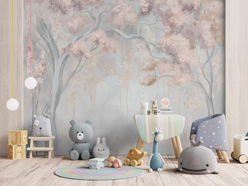 Watercolor Tree Wall Mural: Pastel Floral Peel and Stick Wallpaper - View 2