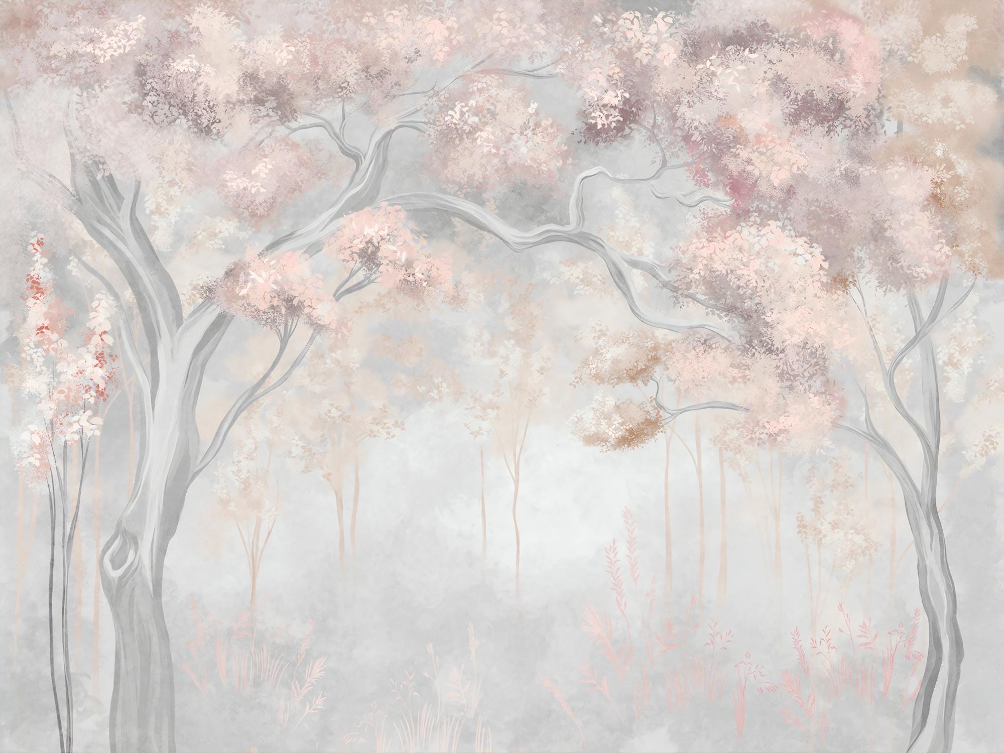 Watercolor Tree Wall Mural: Pastel Floral Peel and Stick Wallpaper - View 5