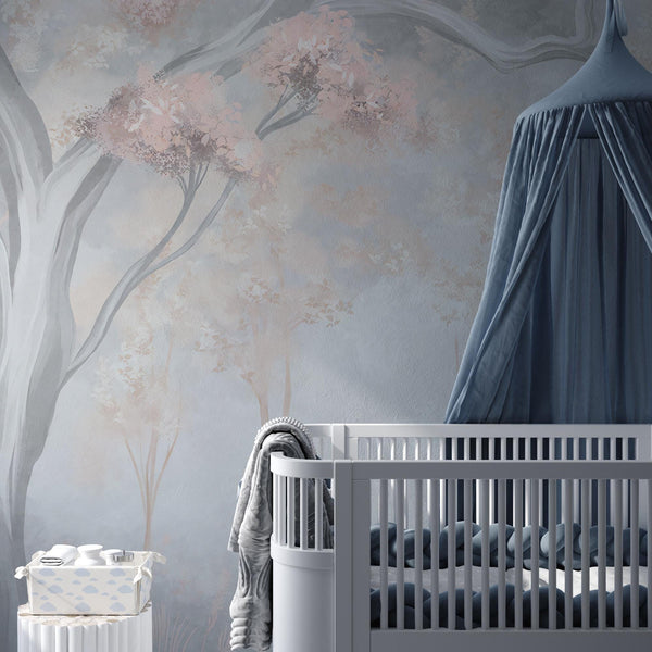 Watercolor Tree Wall Mural: Pastel Floral Peel and Stick Wallpaper