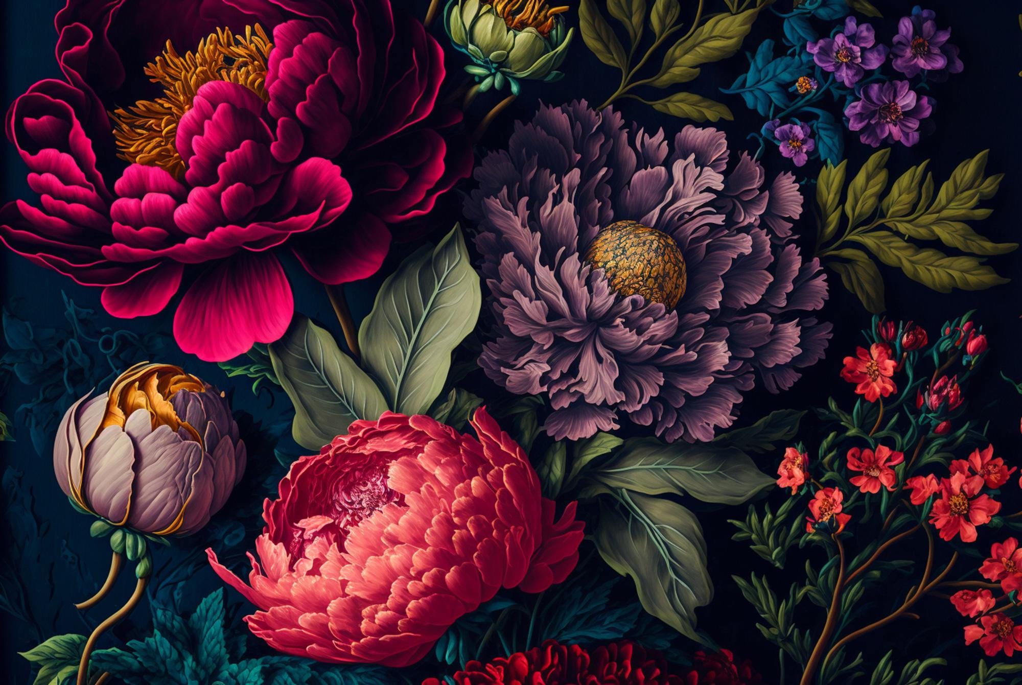 Dark Peony Floral Wall Mural: Removable Peel & Stick Wallpaper - View 7