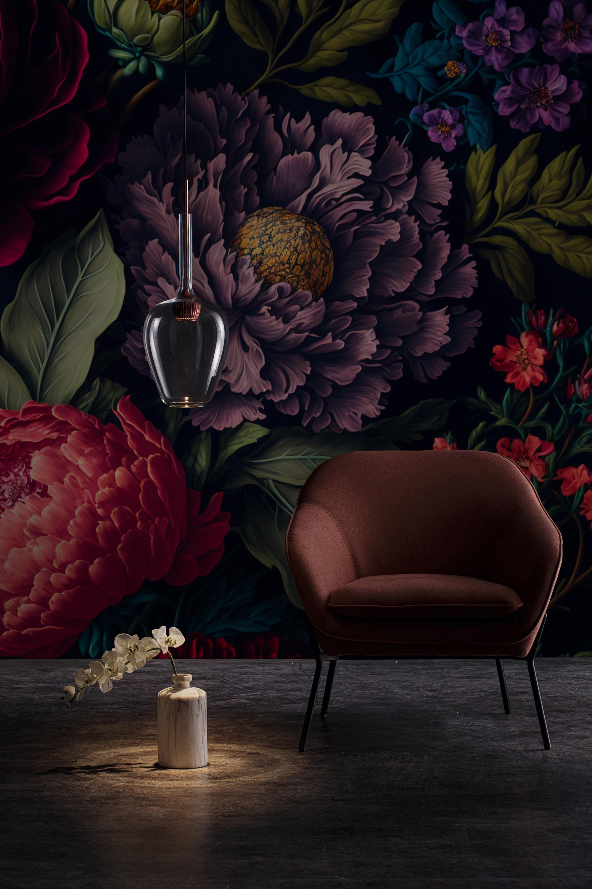 Dark Peony Floral Wall Mural: Removable Peel & Stick Wallpaper - View 5