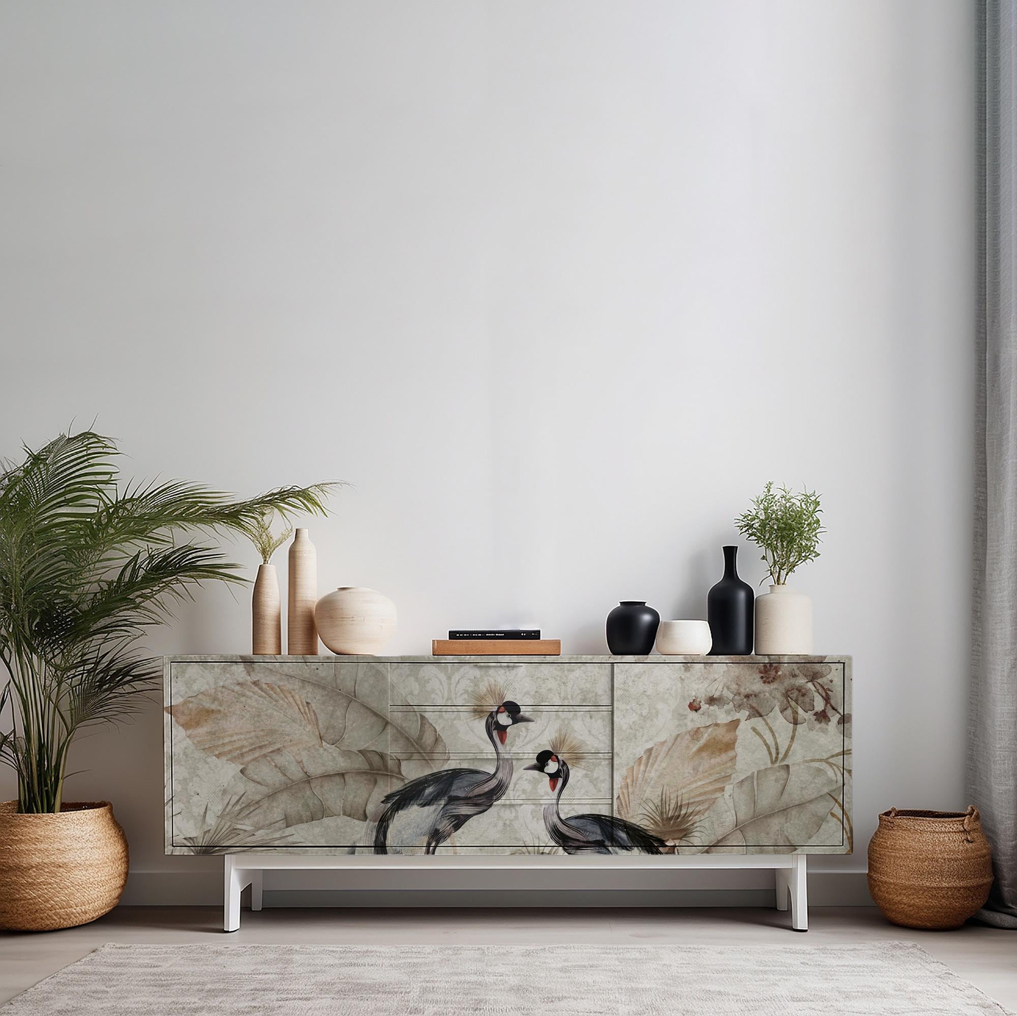 Crane Furniture Wrap: Vintage Bird & Leaf Peel and Stick Decor - View 3