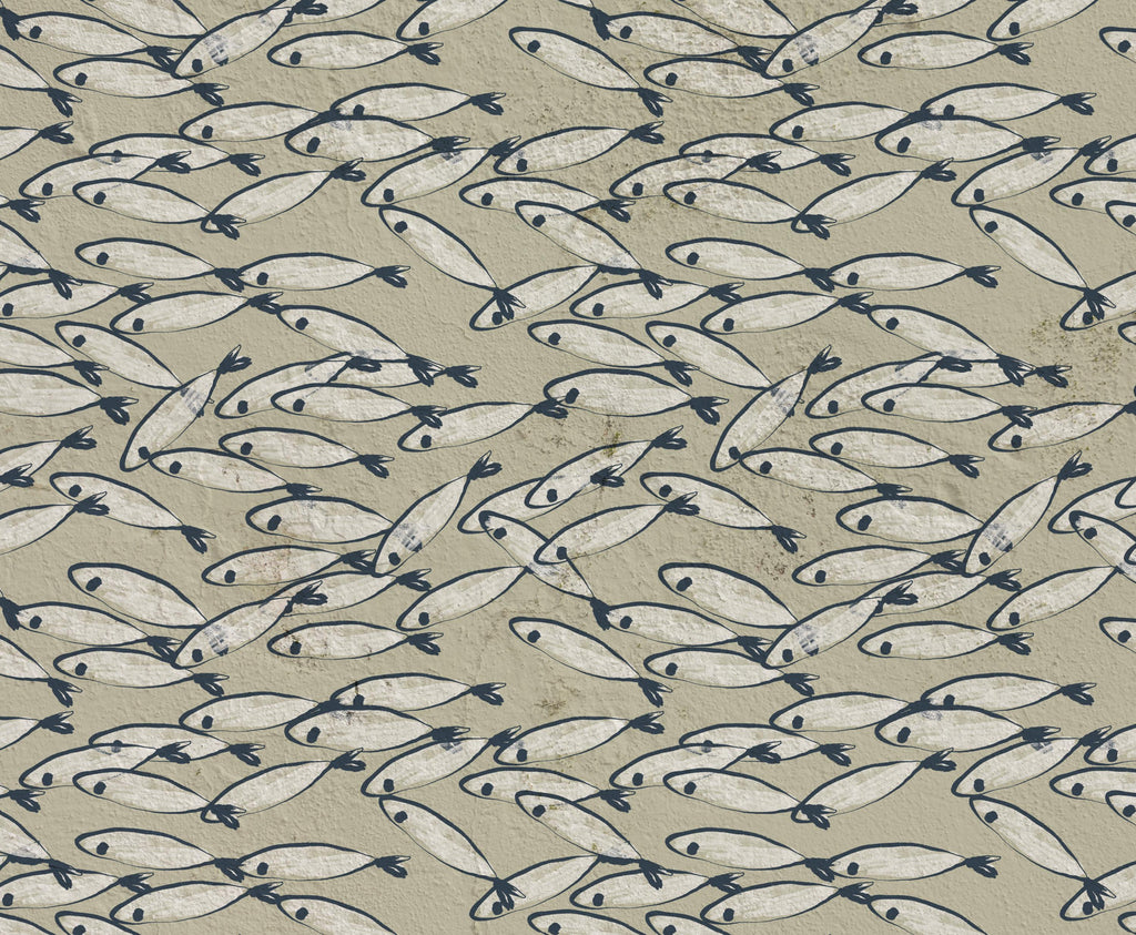 Coastal Fish Wallpaper: Hand Drawn Nautical Peel and Stick Mural - View 4