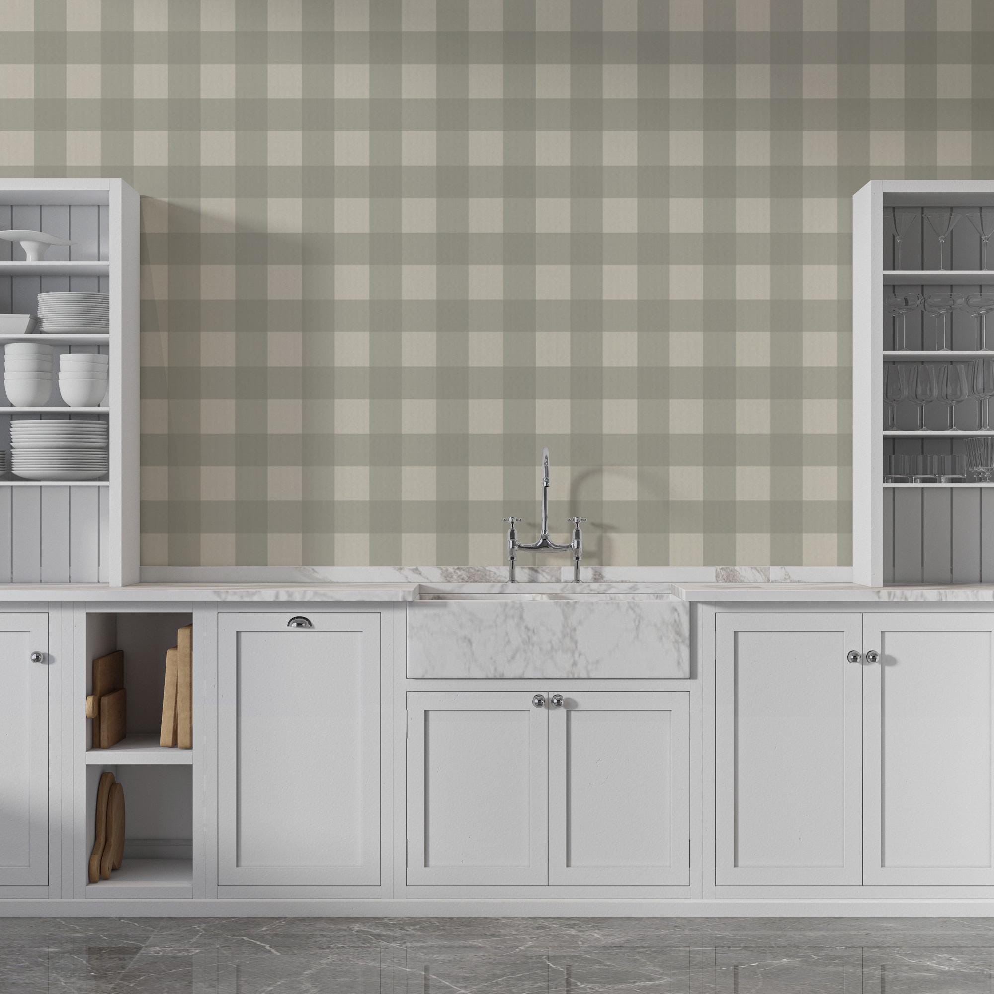 Sage Green Buffalo Plaid Peel and Stick Wallpaper Mural - View 5