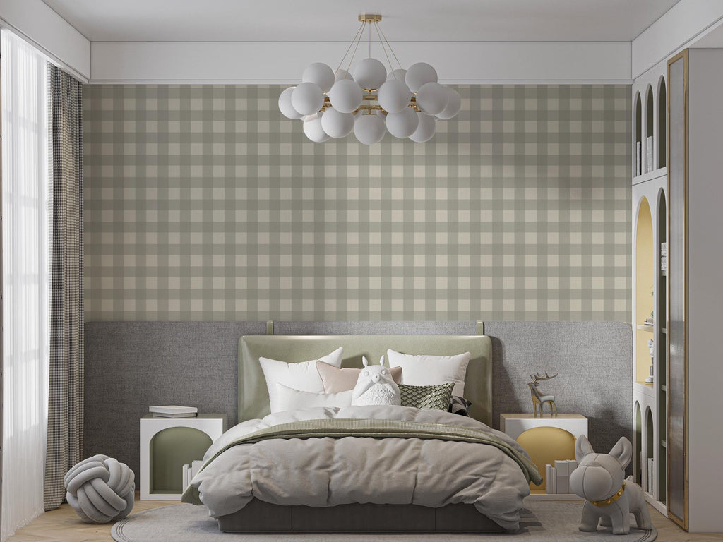 Sage Green Buffalo Plaid Peel and Stick Wallpaper Mural - View 3