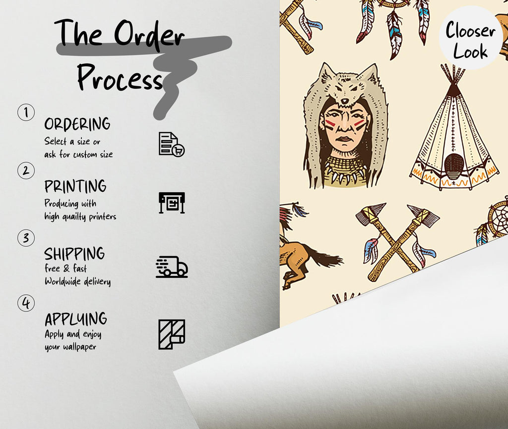 Native American Wallpaper Mural: Vintage Western Peel & Stick - View 6