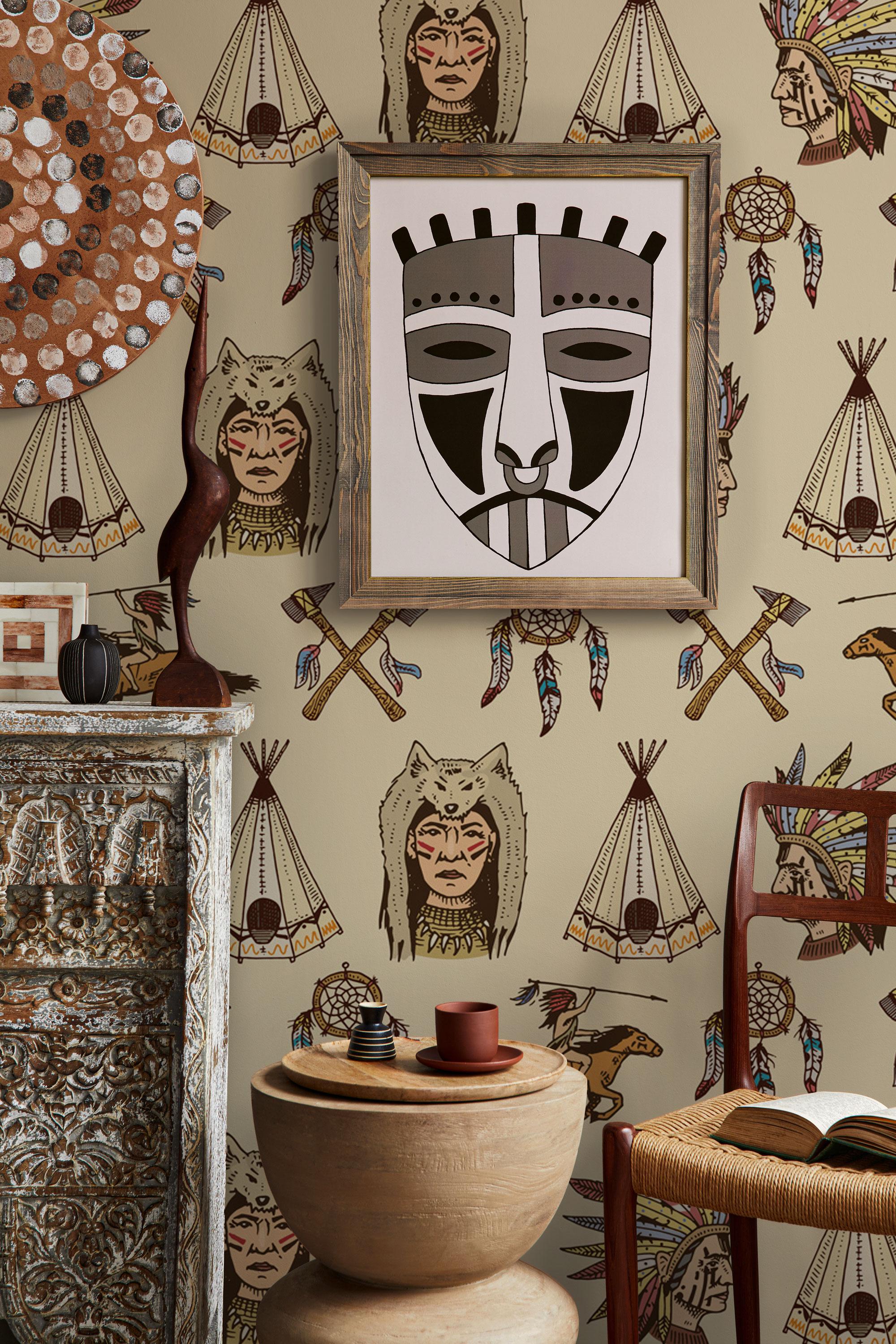 Native American Wallpaper Mural: Vintage Western Peel & Stick - View 2