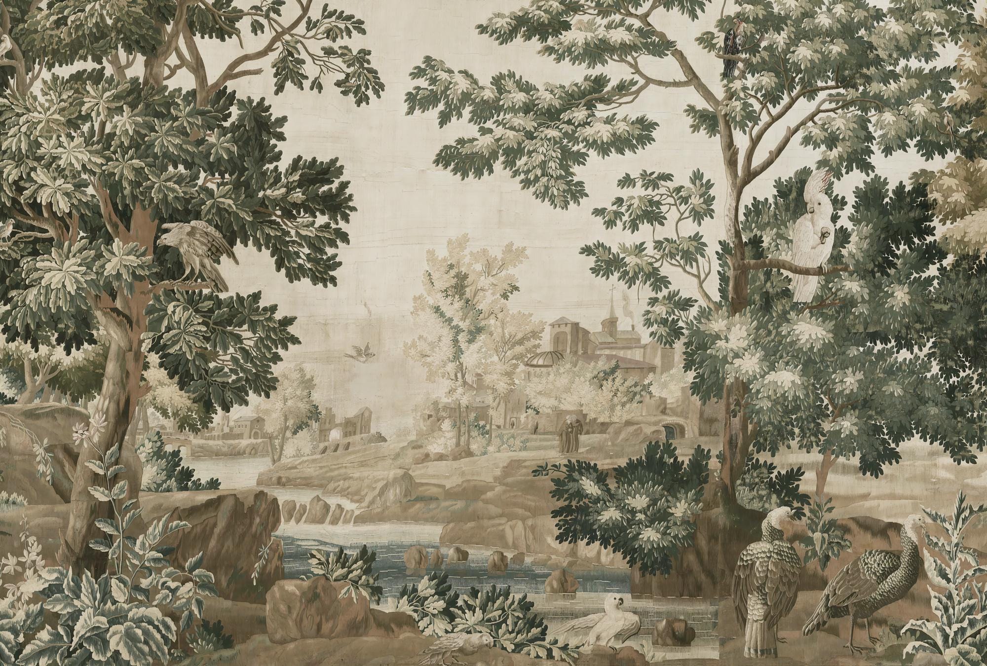 Vintage Scenic Landscape Wallpaper: European Mural, Custom Size Peel and Stick - View 5