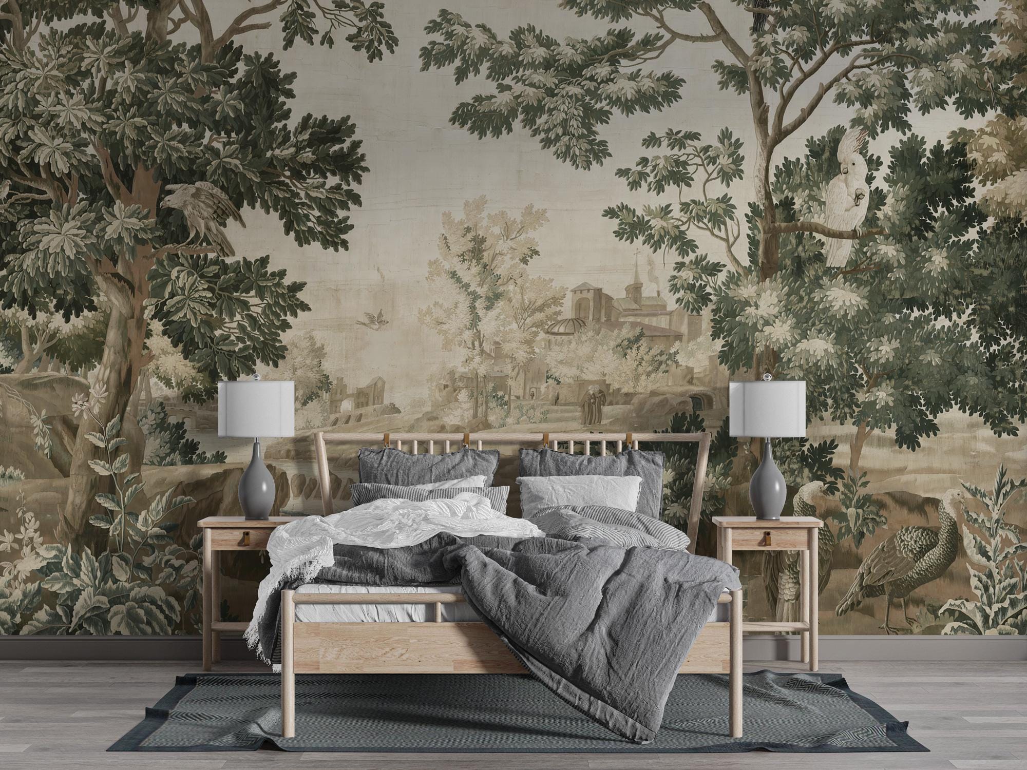 Vintage Scenic Landscape Wallpaper: European Mural, Custom Size Peel and Stick