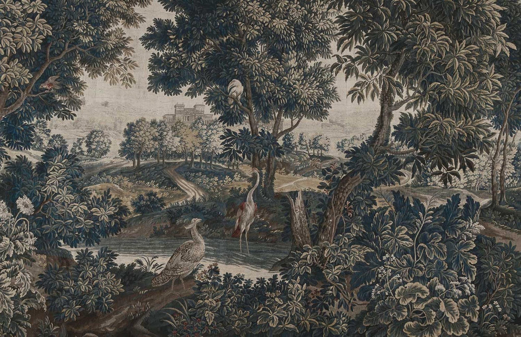 Dark Vintage Landscape Mural - Elegant Peel and Stick Wallpaper - View 3