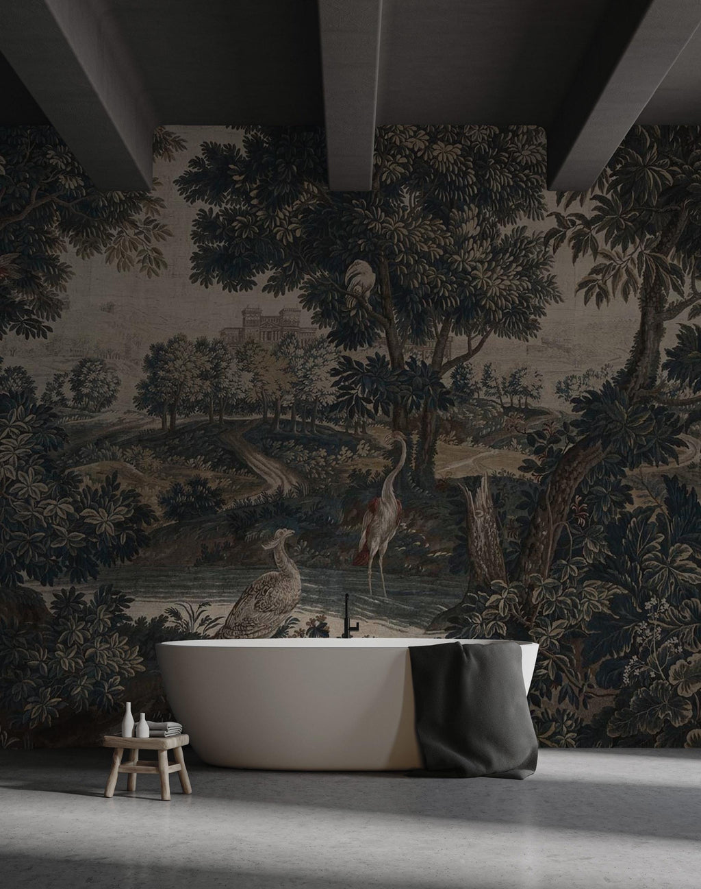Dark Vintage Landscape Mural - Elegant Peel and Stick Wallpaper - View 8