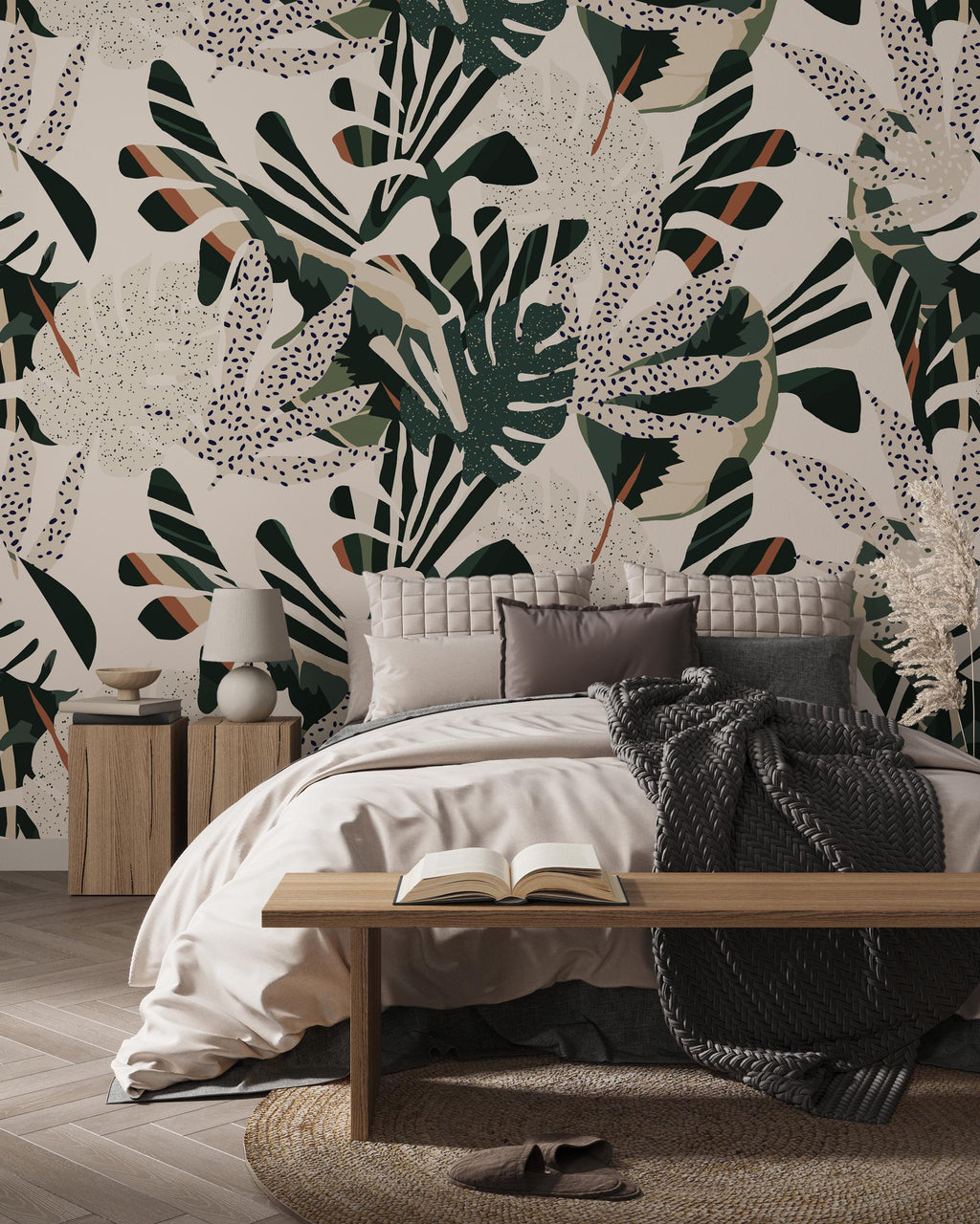 Tropical Leaf Peel and Stick Wallpaper: Jungle Botanical Wall Mural