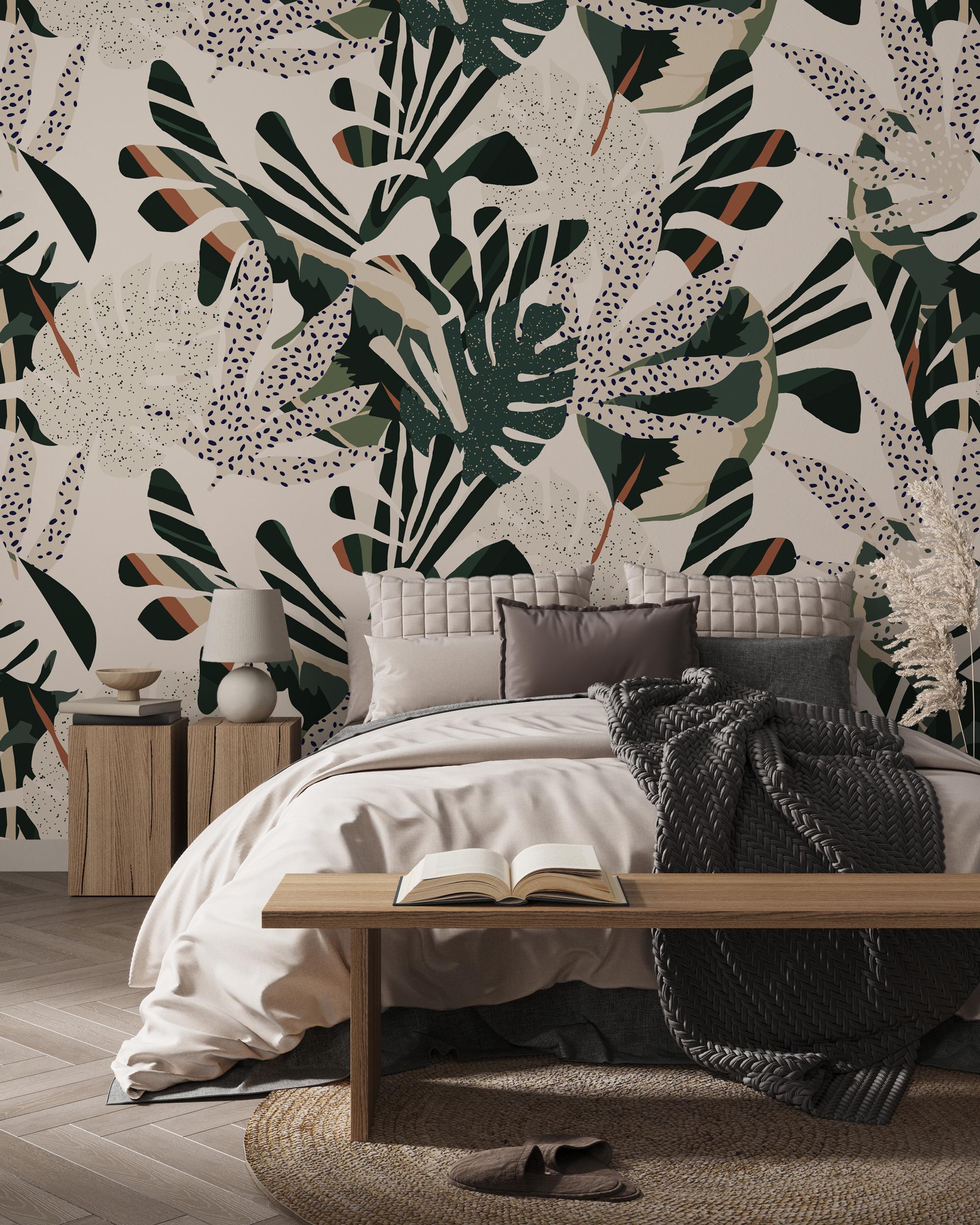 Tropical Leaf Peel and Stick Wallpaper: Jungle Botanical Wall Mural