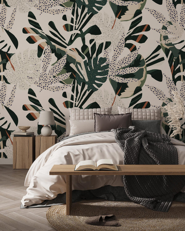 Tropical Leaf Peel and Stick Wallpaper: Jungle Botanical Wall Mural