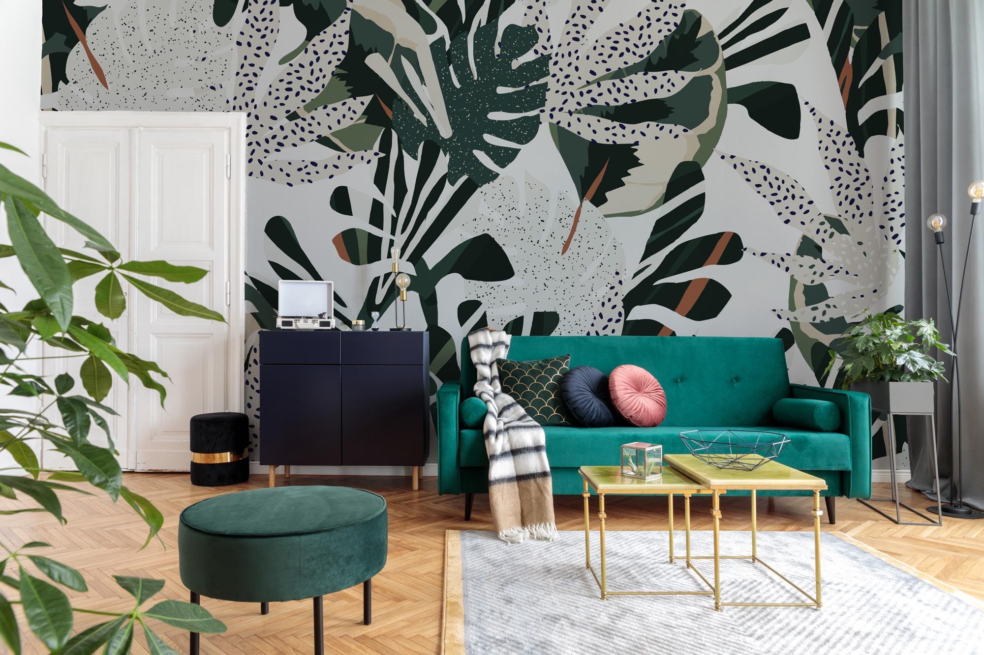 Tropical Leaf Peel and Stick Wallpaper: Jungle Botanical Wall Mural - View 3