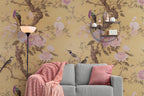 Chinoiserie Floral Peel and Stick Wallpaper: Birds & Blossoms Wall Mural - View 5