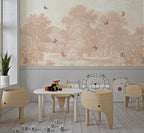 Pastoral Butterfly Wallpaper Mural: Beige Scenic Nursery, Peel and Stick - View 6