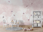 Pastel Butterfly Nursery Mural: Soft Pink Scenic Wallpaper (Peel and Stick) - View 3