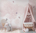 Pastel Butterfly Nursery Mural: Soft Pink Scenic Wallpaper (Peel and Stick)