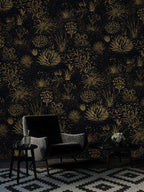 Black and Gold Flowers Wallpaper, Floral Peel and Stick - View 2