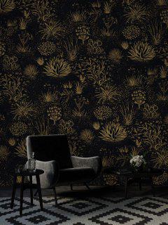 Black and Gold Flowers Wallpaper, Floral Peel and Stick - View 2