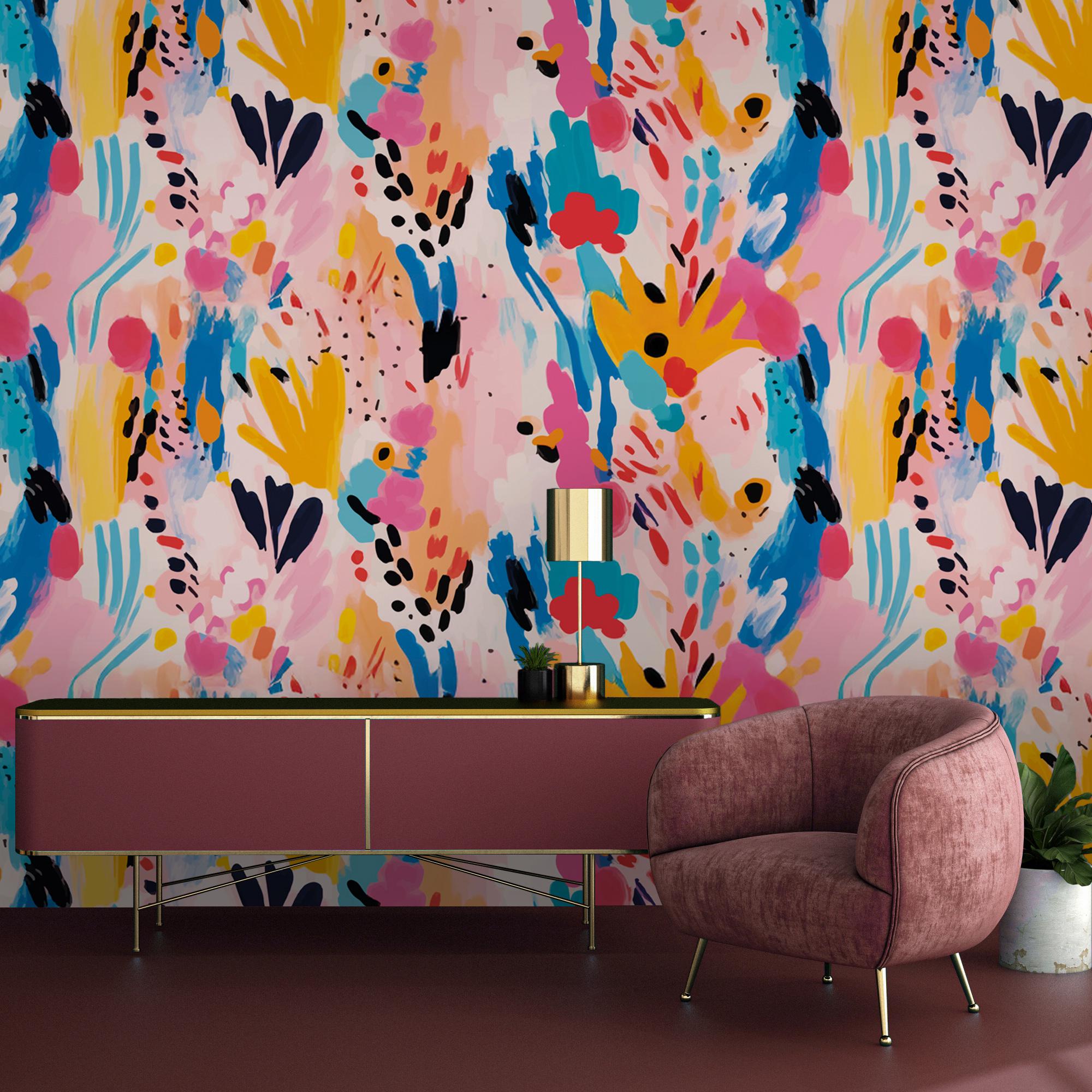 Abstract Floral Wallpaper: Hand Painted Watercolor Wall Mural, Peel and Stick - View 3