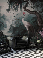 Jungle Crane Wallpaper Mural: Dark Tropical Wall Art, Elegant Interiors - View 2