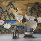 Chinoiserie Crane Wallpaper: Vintage Japanese Birds Wall Mural - View 3
