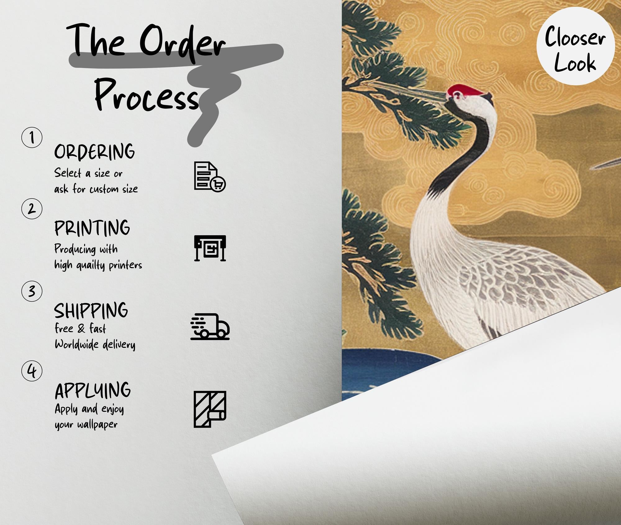 Chinoiserie Crane Wallpaper: Vintage Japanese Birds Wall Mural - View 7