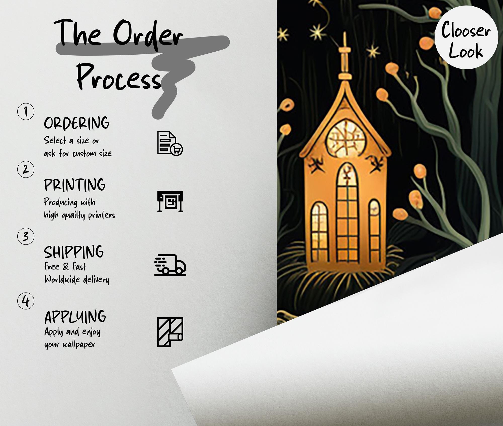 Gothic Haunted Forest Wallpaper: Spooky Skull Church Mural - View 7