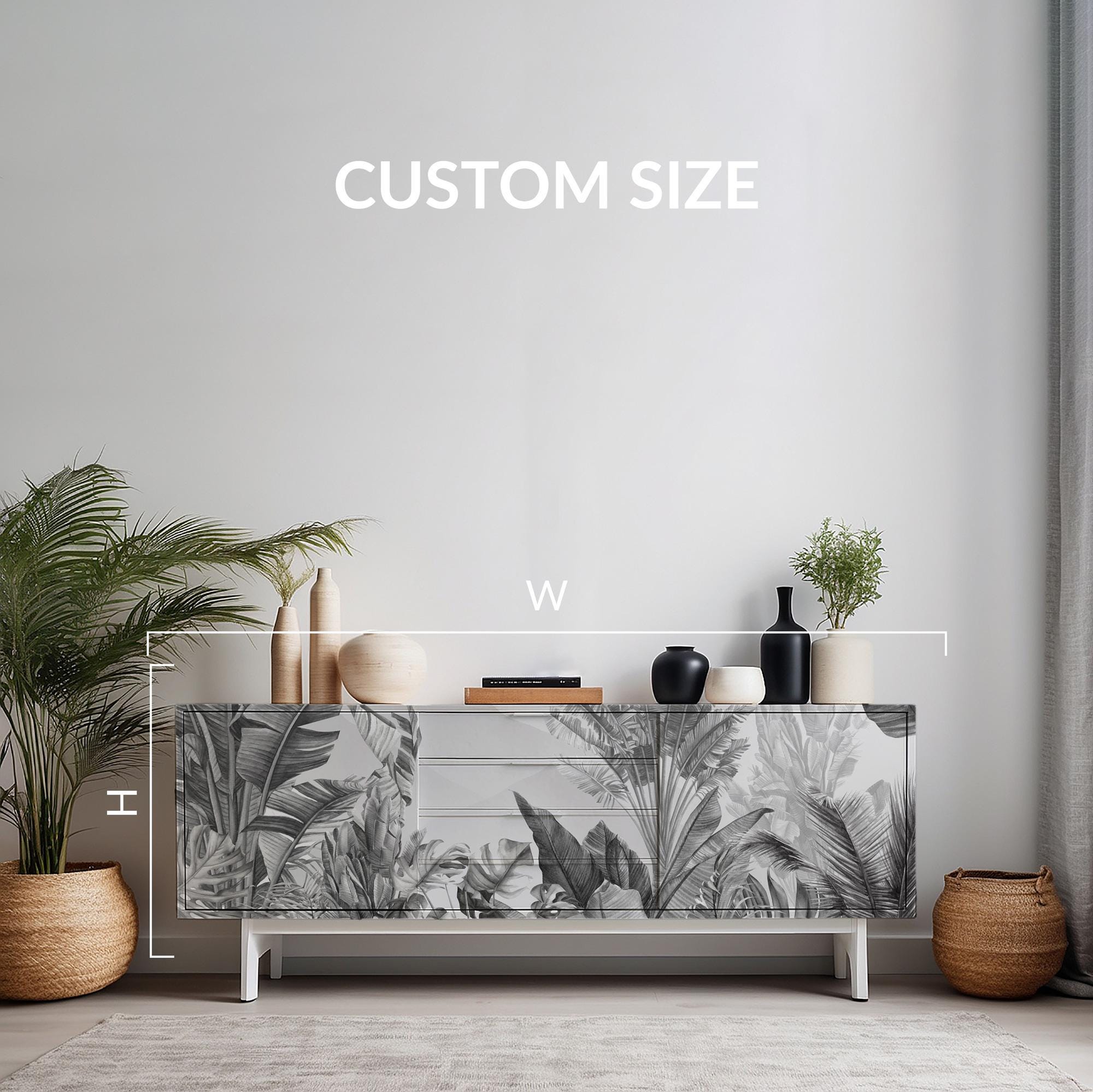 Black and White Tropical Trees Peel and Stick Wallpaper Mural - View 2