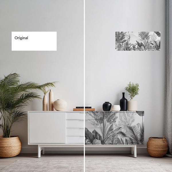 Black and White Tropical Trees Peel and Stick Wallpaper Mural