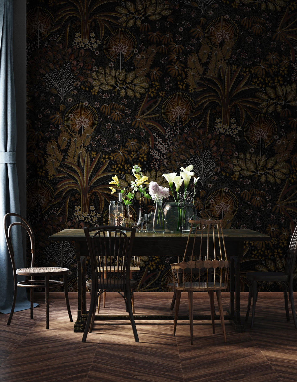 Dark Botanical Wallpaper: Vintage Tropical Peel and Stick Mural - View 5