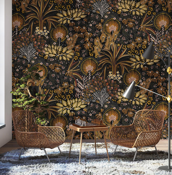 Dark Botanical Wallpaper: Vintage Tropical Peel and Stick Mural