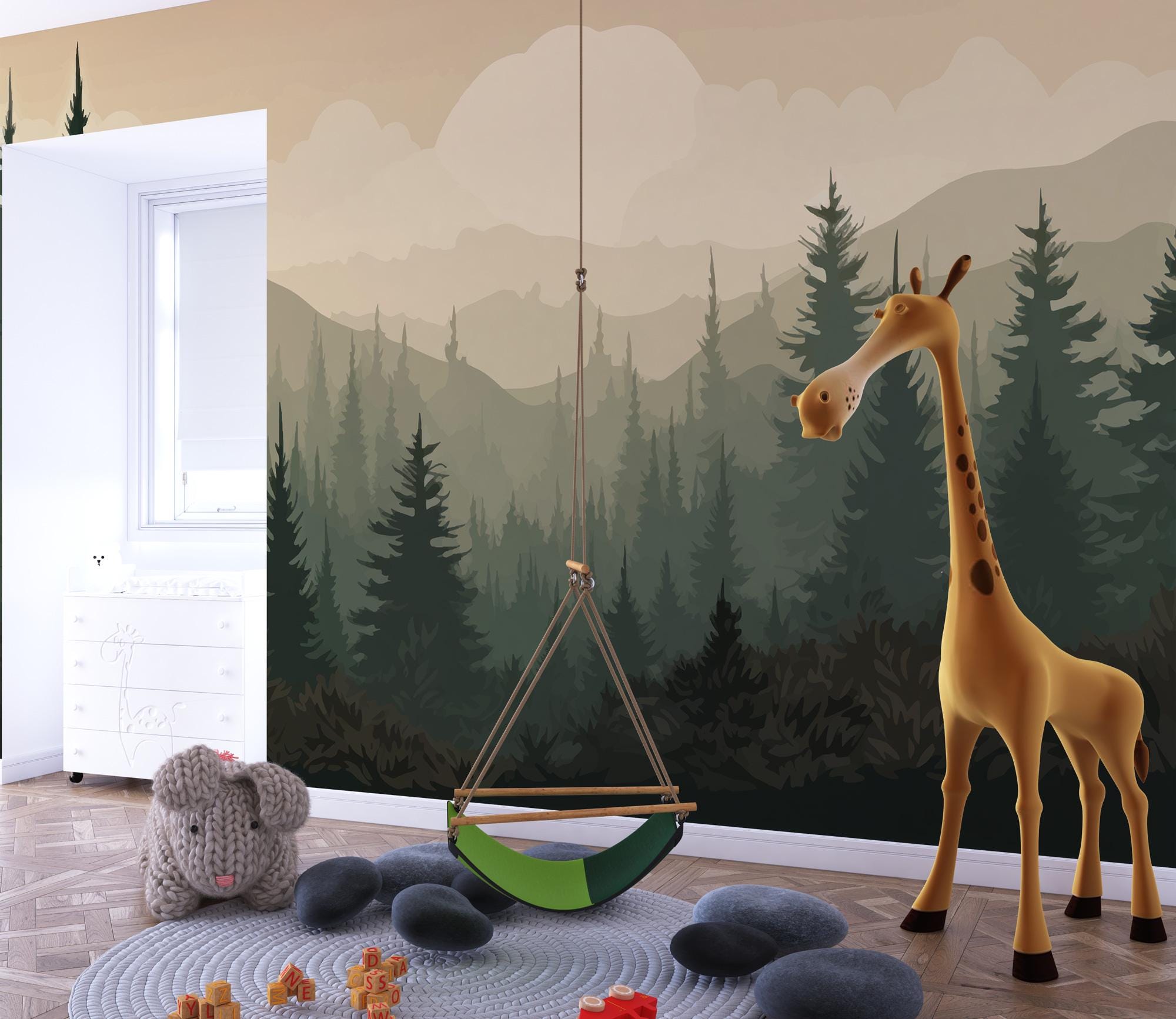 Forest Mountain Wallpaper - Kids Nursery Decor Peel and Stick - View 4