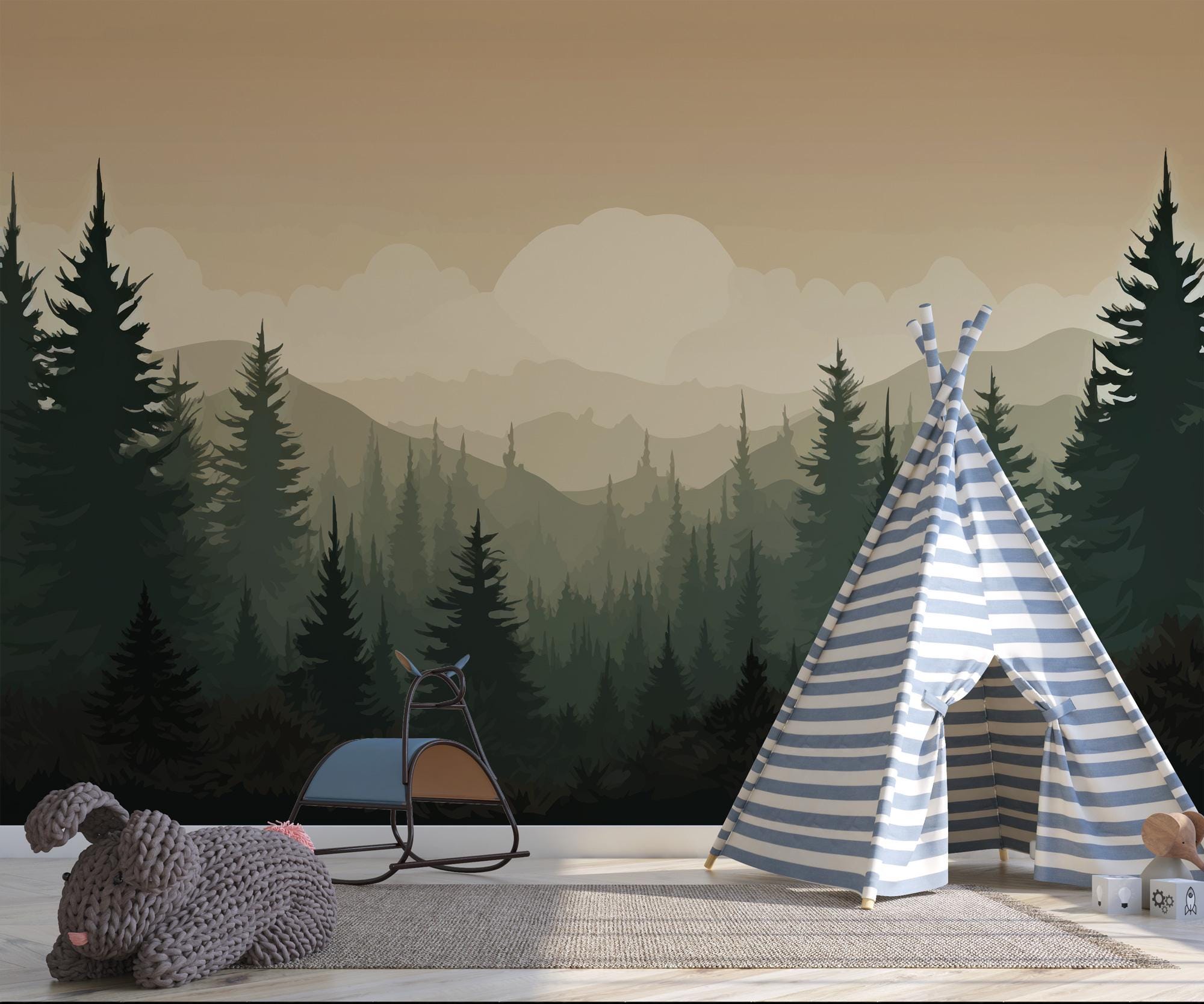 Forest Mountain Wallpaper - Kids Nursery Decor Peel and Stick