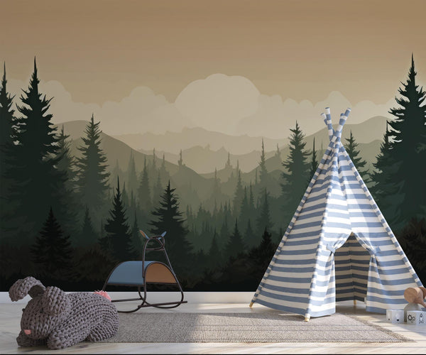 Forest Mountain Wallpaper - Kids Nursery Decor Peel and Stick