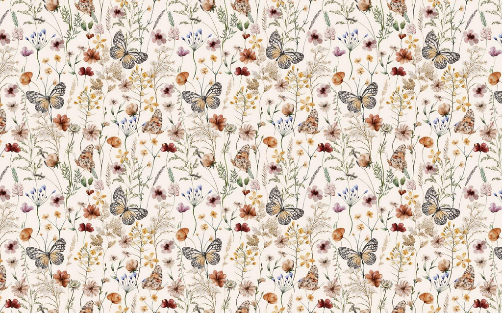 Watercolor Flower Butterfly Wallpaper: Boho Botanical Wall Mural - View 6