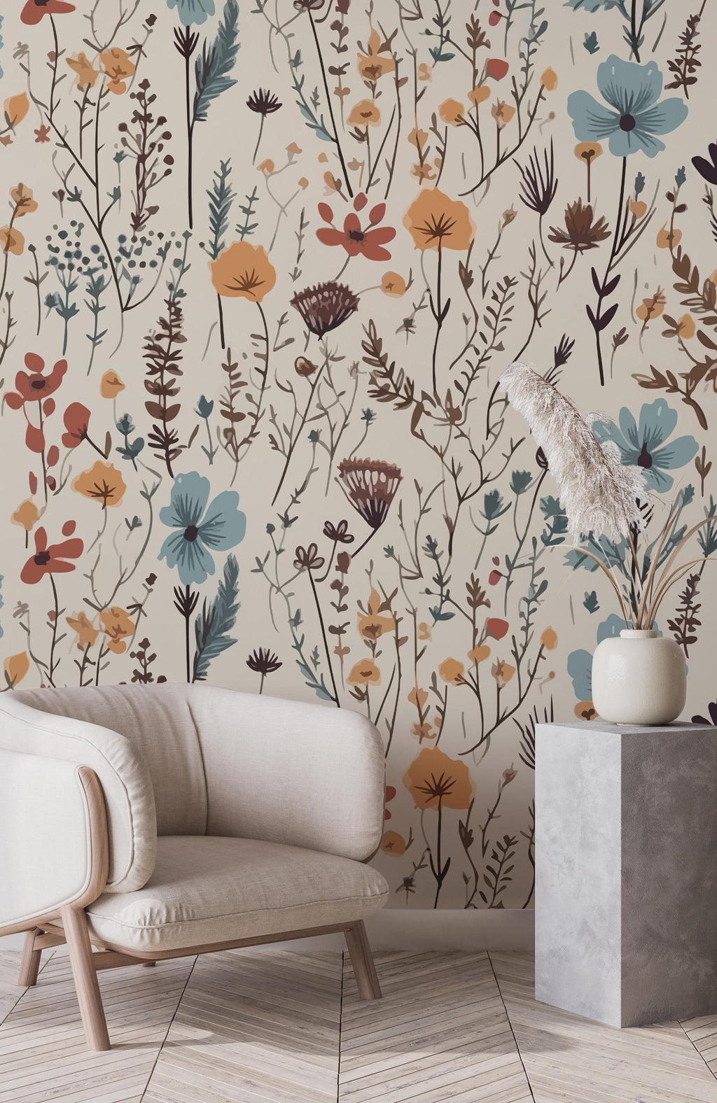 Floral Wallpaper Mural: Vintage Wildflower Pattern, Peel and Stick