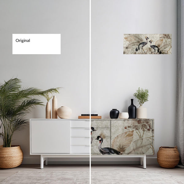 Crane Furniture Wrap: Vintage Bird & Leaf Peel and Stick Decor