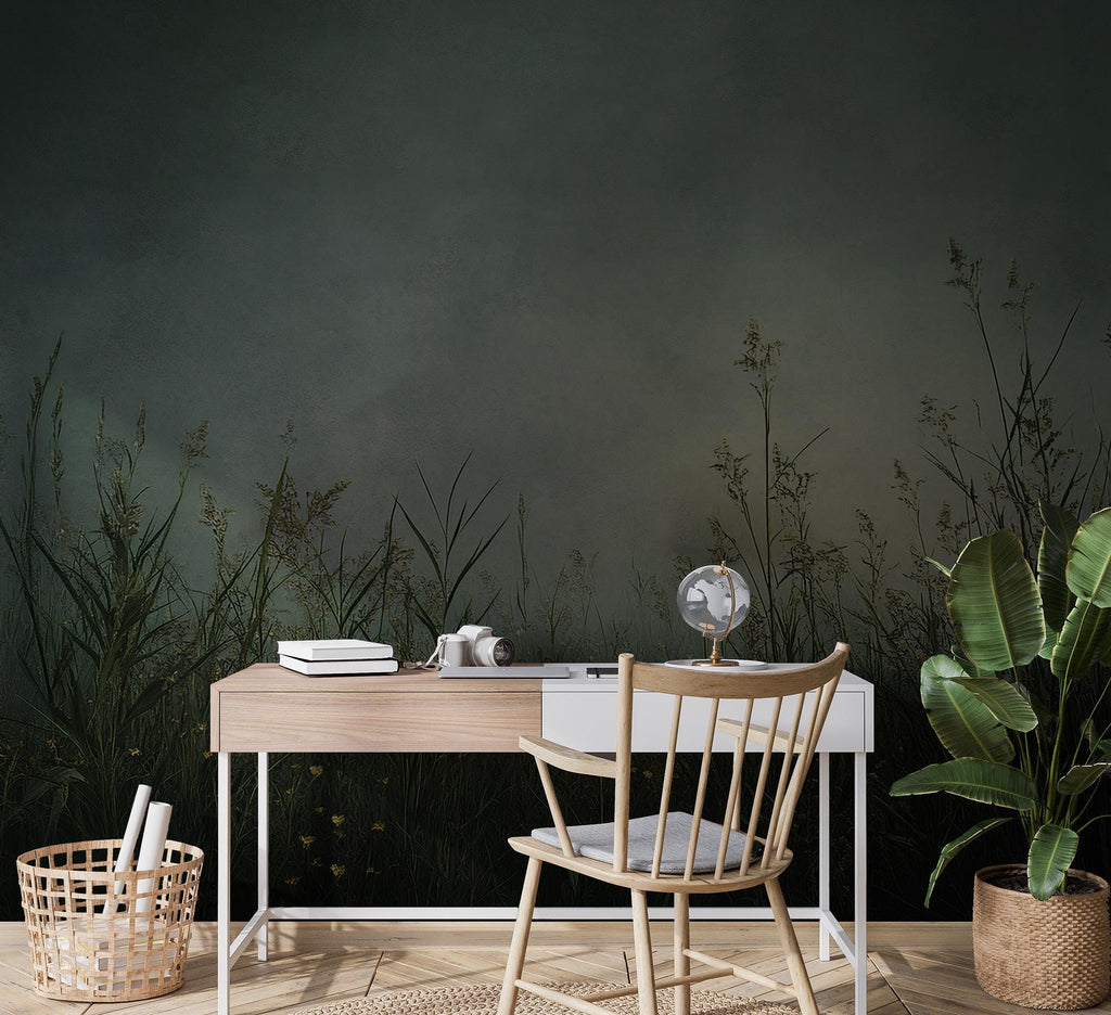 Misty Green Wildflower Wallpaper Mural: Botanical Meadow Grass, Peel and Stick - View 3