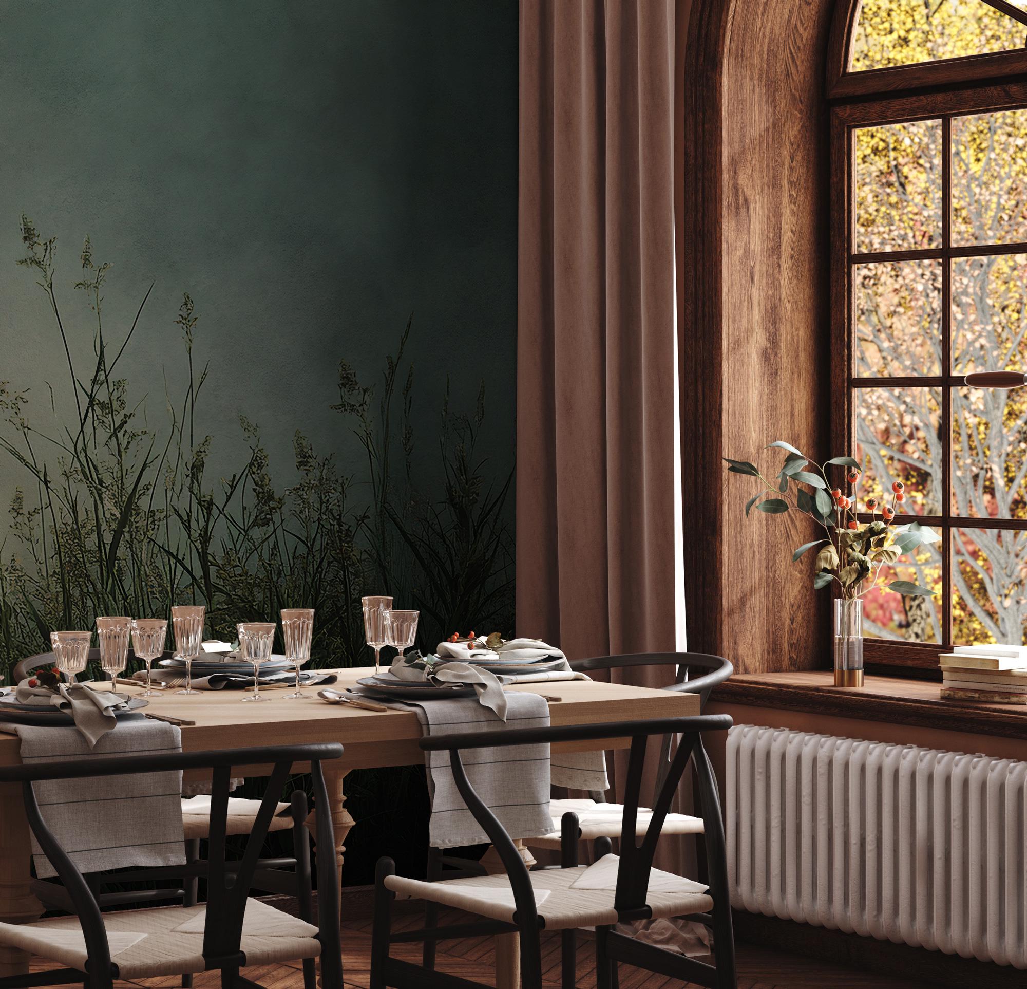 Misty Green Wildflower Wallpaper Mural: Botanical Meadow Grass, Peel and Stick - View 4